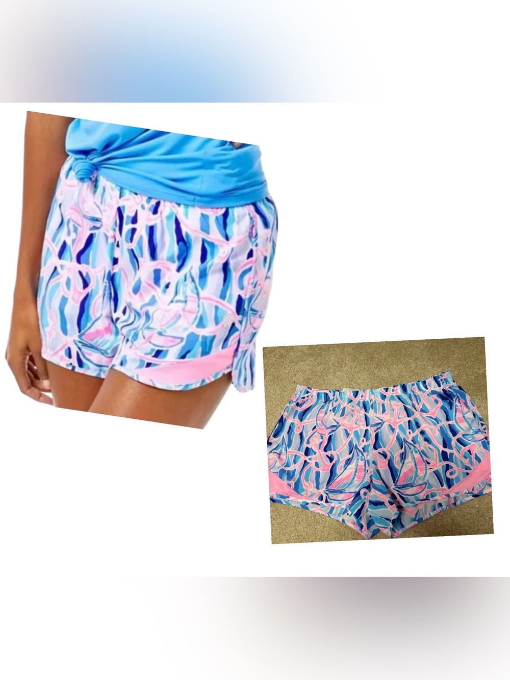Lilly Pulitzer Luxletic Pink & Blue Sailboat Print Athletic Shorts
